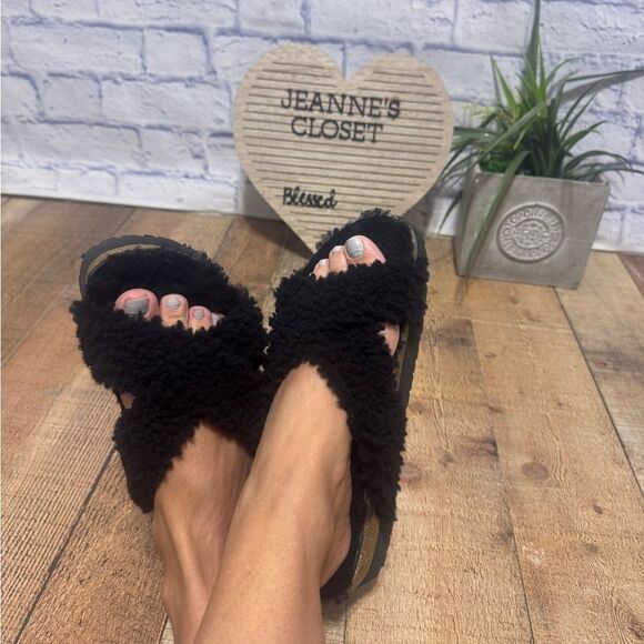 BIRKENSTOCK Papillio Daytona Shearling Slide Sandals Black 40 / 9 US - Picture 13 of 14